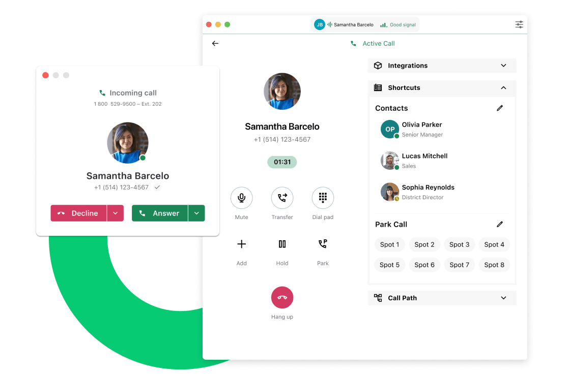 Interface showcasing GoTo Connect's responsive softphone that allows you to show the features most important to you.