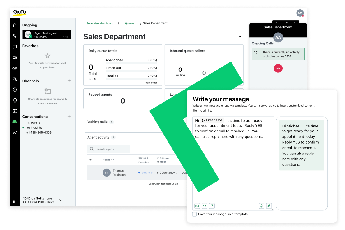 Dashboard del centro di supporto che mostra il volume delle chiamate in entrata e le statistiche relative alla gestione delle chiamate da parte dei tuoi team.