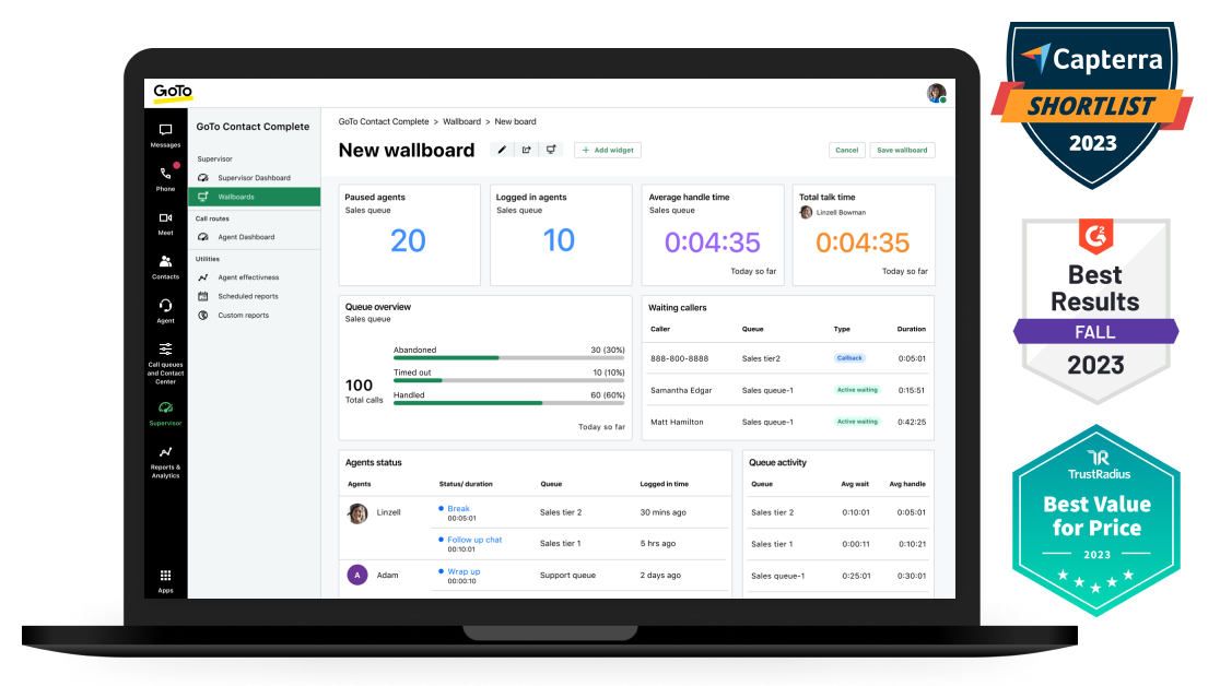 A premiada plataforma Connect Contact Center do GoTo Connect.