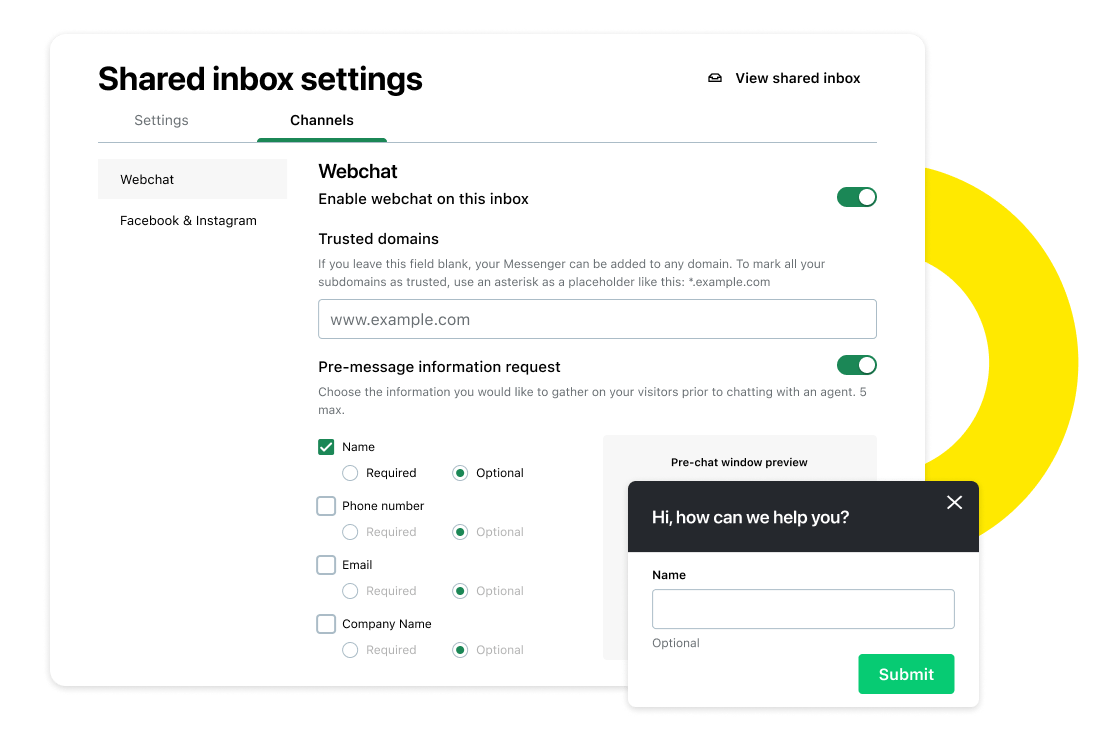 Schermata che mostra le impostazioni personalizzate della chat web di GoTo Connect Customer Engagement.