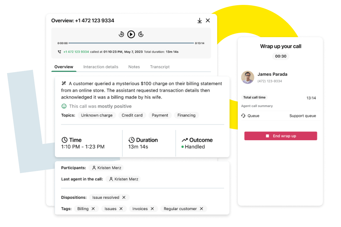 Thumbnail of featuring the post-call summarization and call notes.