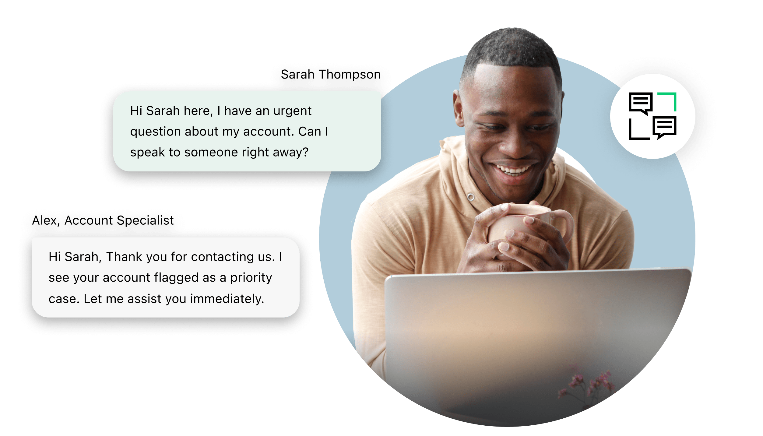 A customer receiving immediate assistance from a specialized agent after being routed to the correct department, demonstrating prioritized VIP call handling.