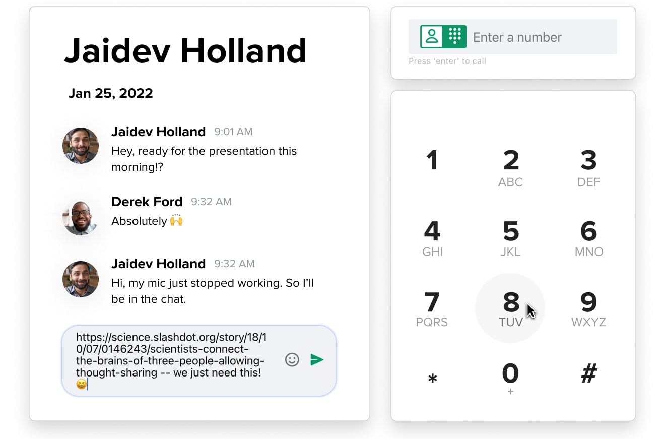 GoToConnect phone call and chat interface on desktop