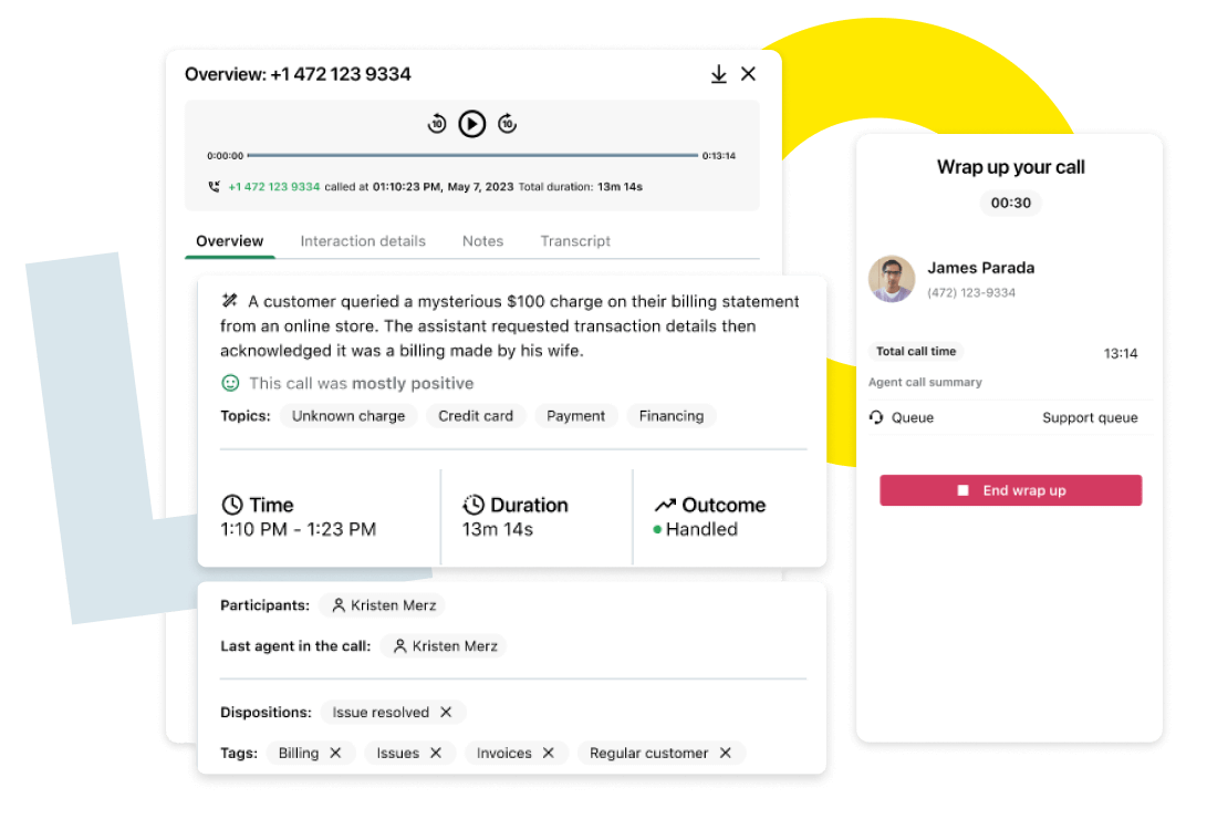 Anteprima del riepilogo post-chiamata e delle note di chiamata.
