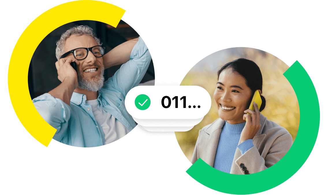 Immagine di una chiamata telefonica tra un telefono cellulare negli USA e un numero internazionale, utilizzando 011 per chiamare fuori dagli USA.