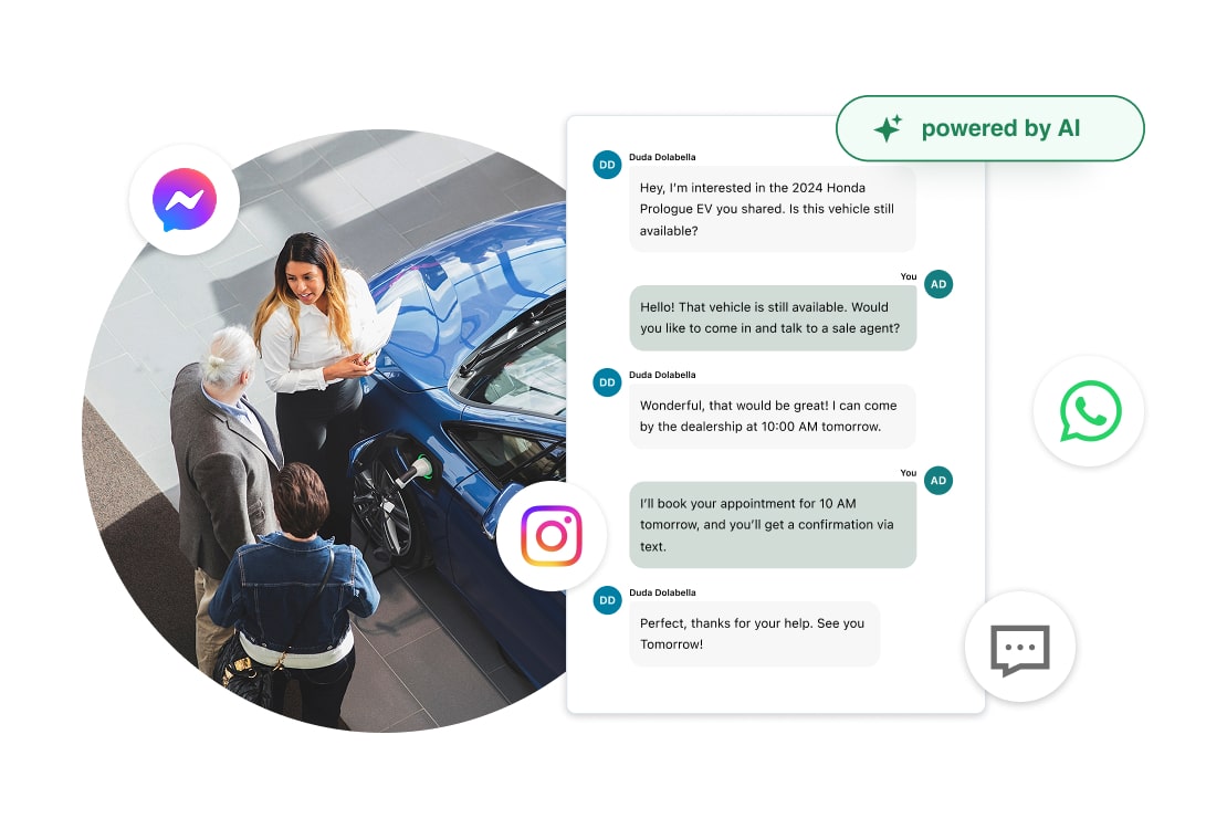 GoTo Connect è la piattaforma completa progettata per le comunicazioni nel settore automobilistico, che offre conversazioni tra agenti e clienti integrate con diversi canali di comunicazione, tra cui WhatsApp, social, SMS e web chat.