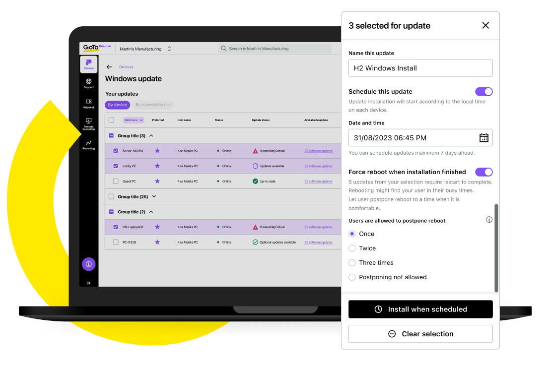 Scheduled automation deployments save time and help manage user devices.