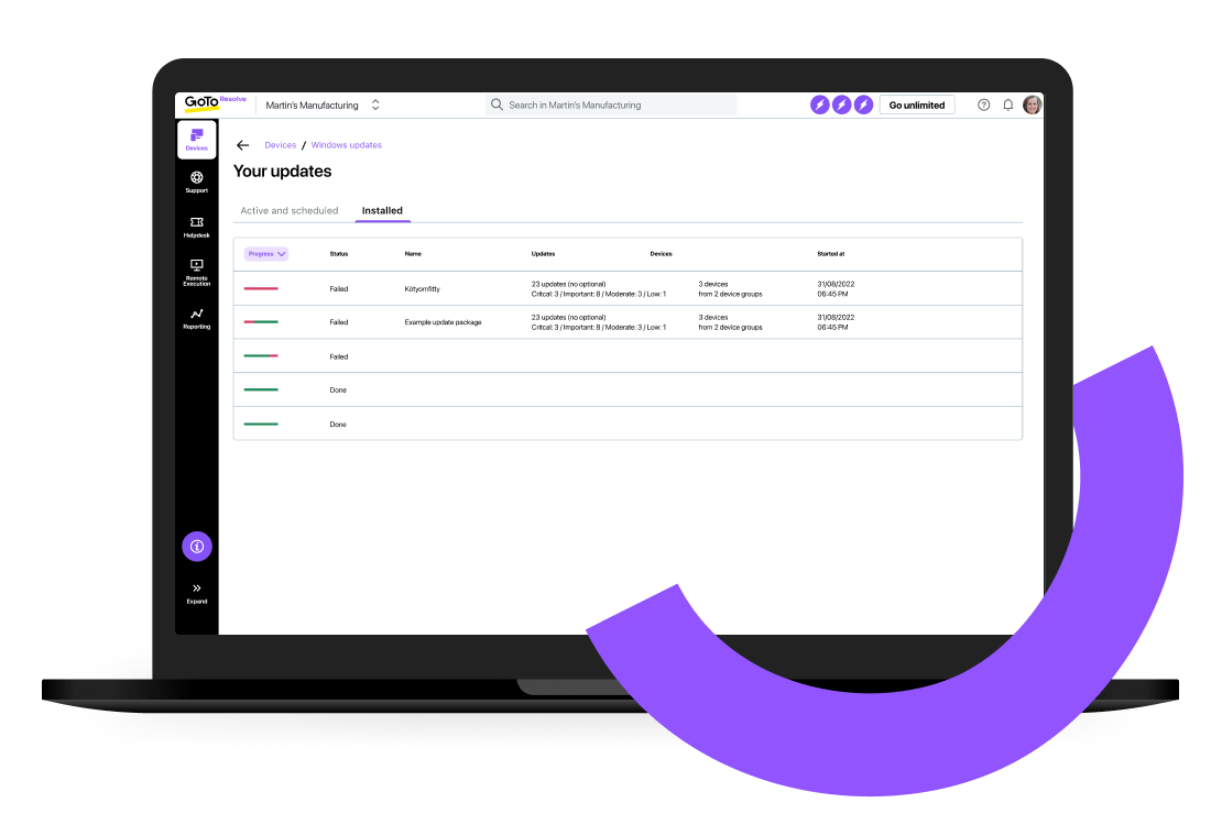 GoTo Resolve’s IT alerting feature with notification of available alerts by Windows or macOS.