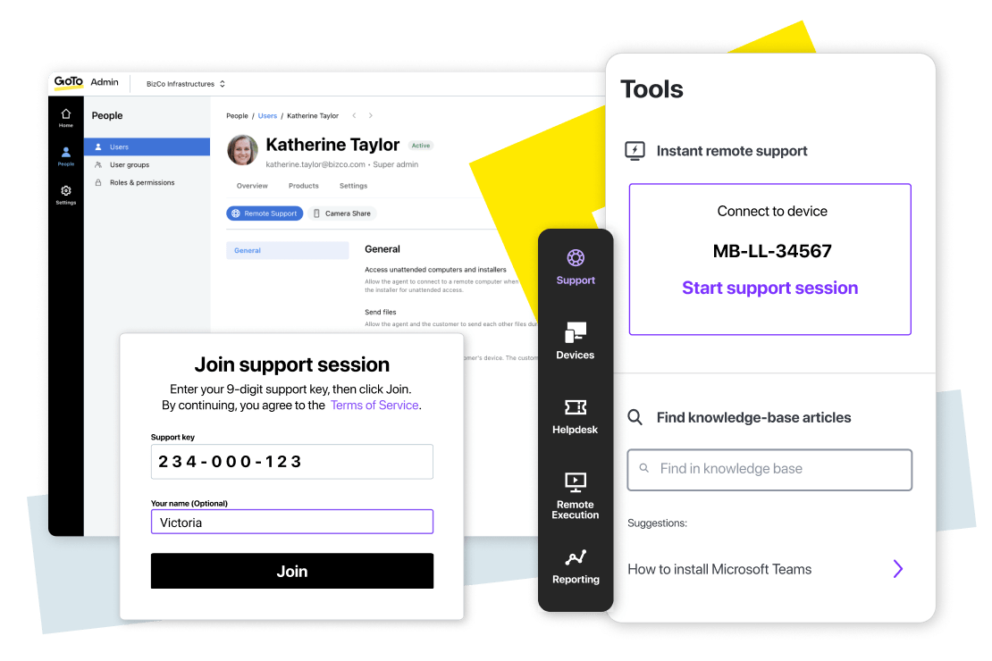 Featuring GoTo Admin interface remote support scenarios.