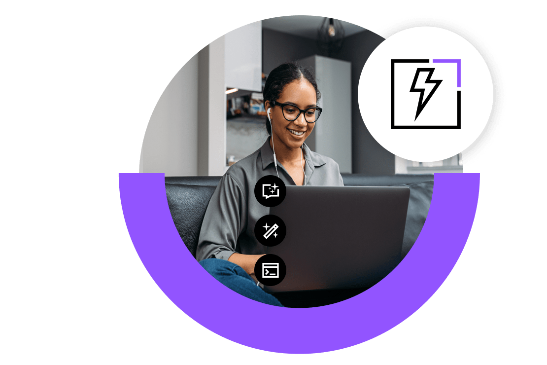 Donna che utilizza funzionalità di IA con GoTo Resolve per completare il lavoro.