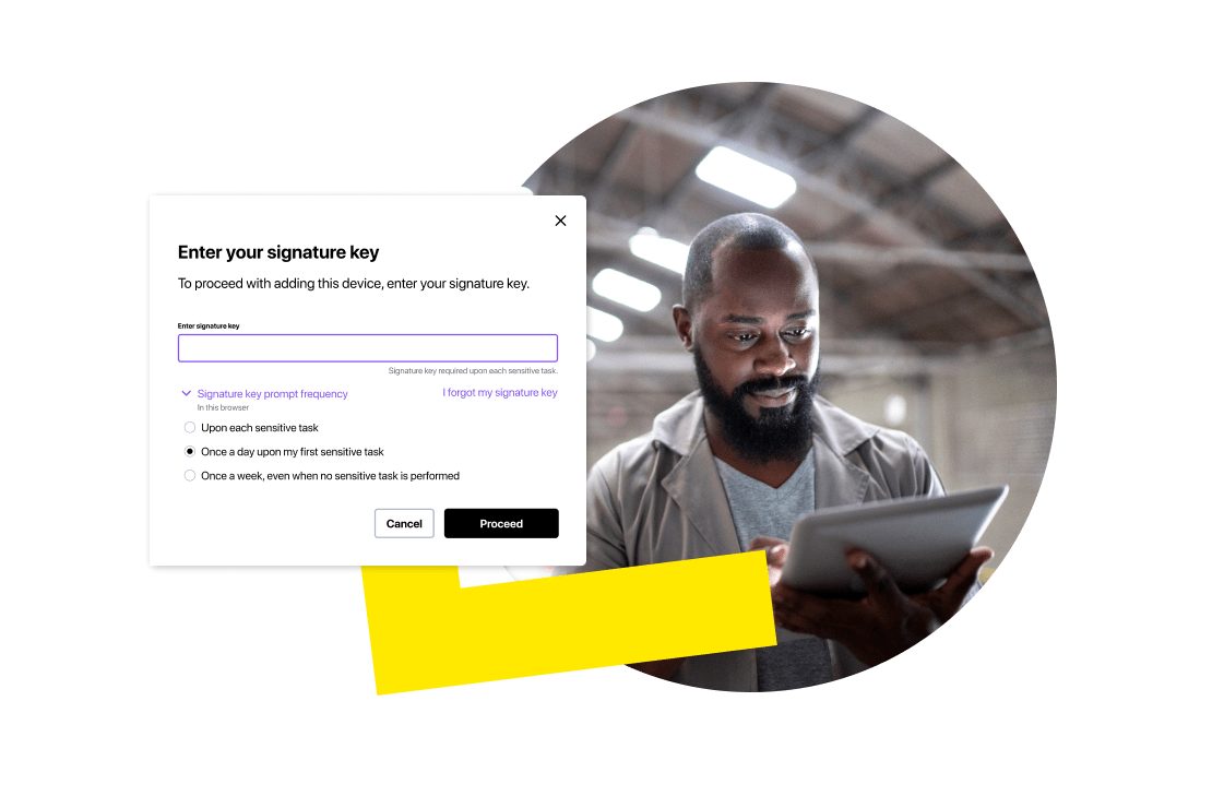 Professionnel de l’assistance informatique utilisant le logiciel RMM de GoTo Resolve avec l’architecture de sécurité Zero Trust sur une tablette.