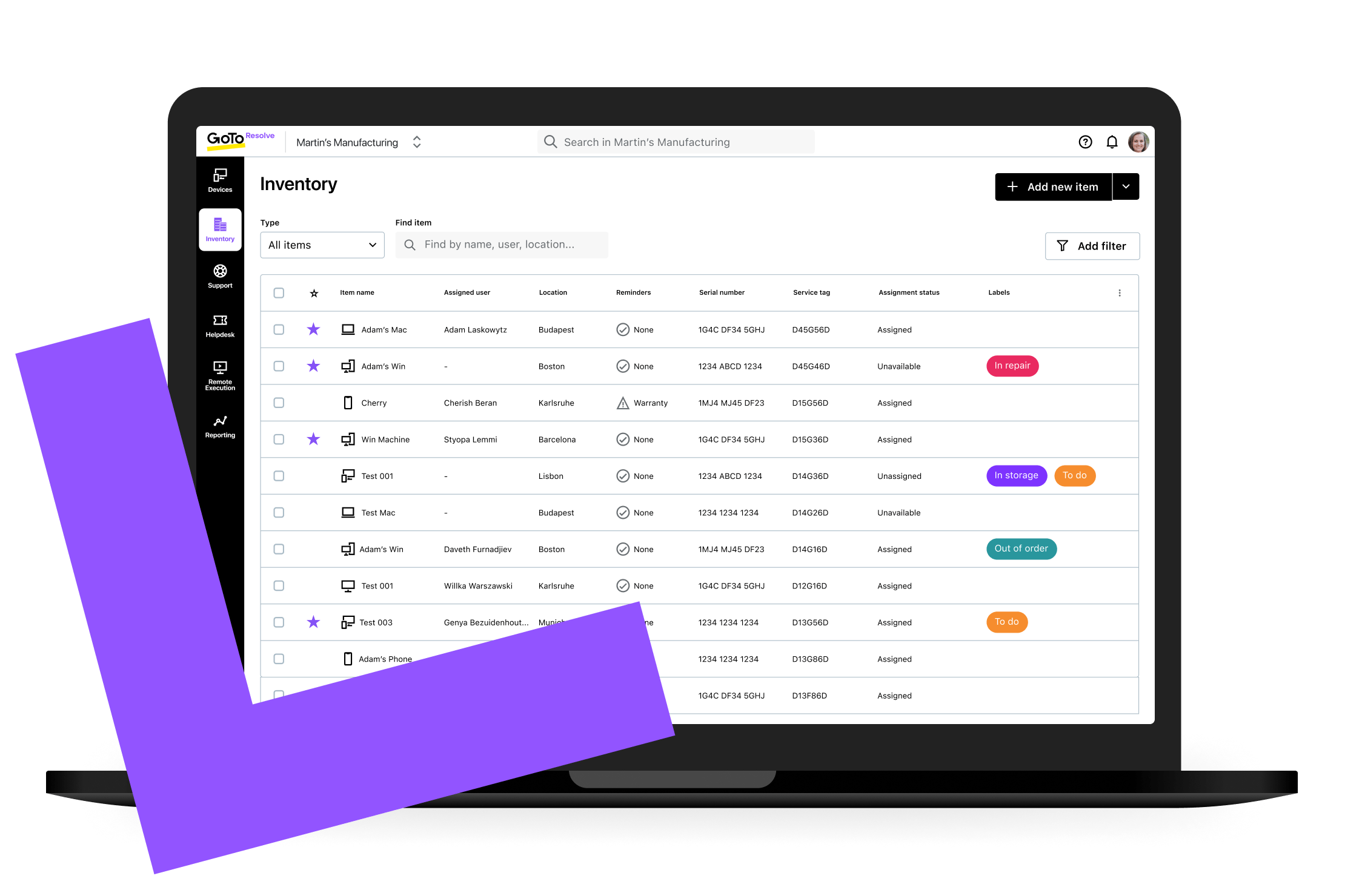 Examples of device audit options with GoTo Resolve.