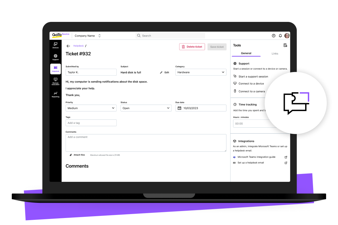 Schermata che mostra diverse impostazioni dell'helpdesk e le categorie per i ticket.