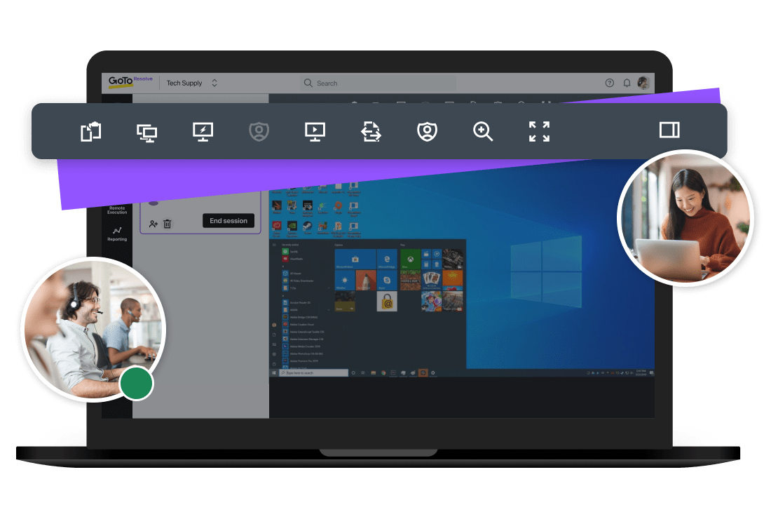Visualizzazione su schermo di un tecnico che esegue l'accesso remoto al dispositivo desktop di un dipendente.