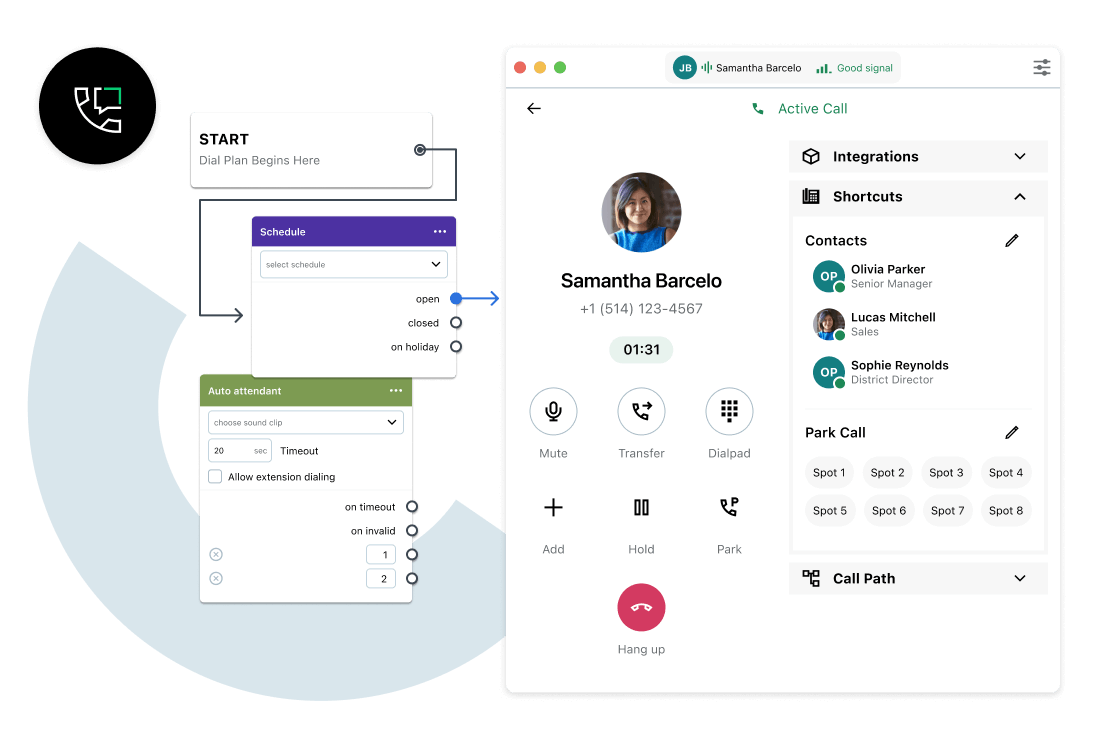 Schermata del sistema telefonico basato sul cloud dei servizi VoIP di GoTo Connect con funzionalità di smistamento delle chiamate per tenere i clienti informati.