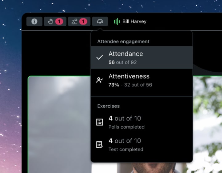 Schermata del pannello di controllo di GoTo Training mostrata dopo l'inizio della lezione.