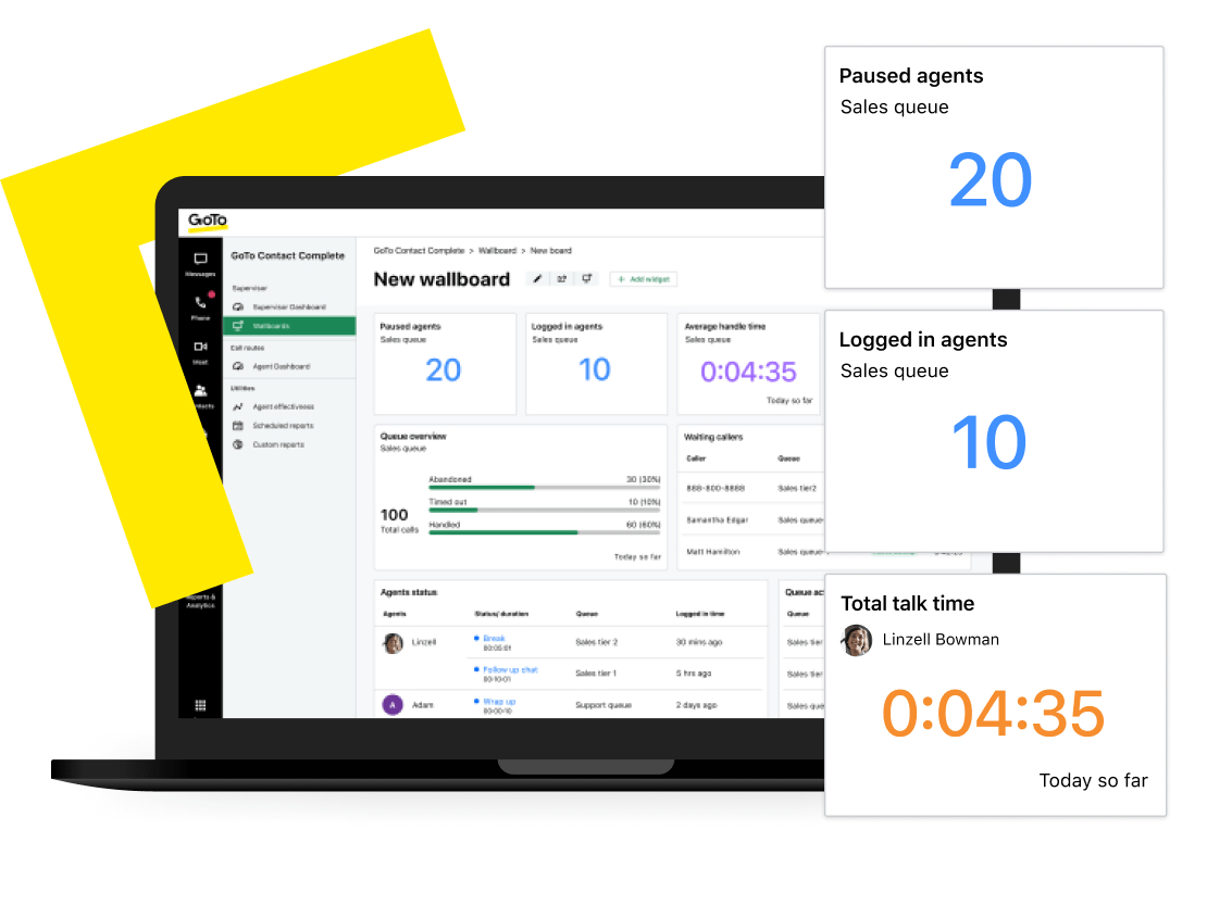 Screen showing a customized dashboard for call monitoring.