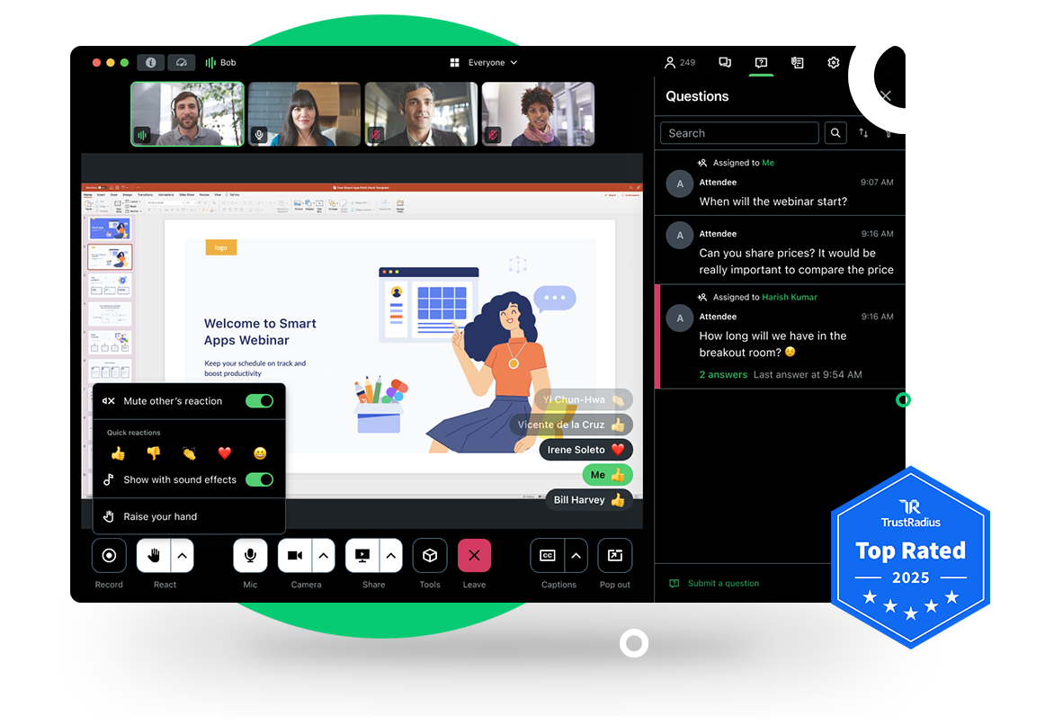 Interface utilisateur pour GoTo Webinar, un produit TrustRadius Top Rated.