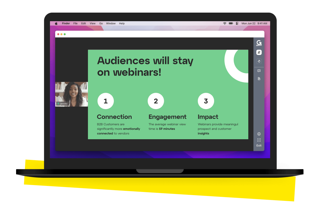Interface showing a live GoTo Webinar session in a web browser.