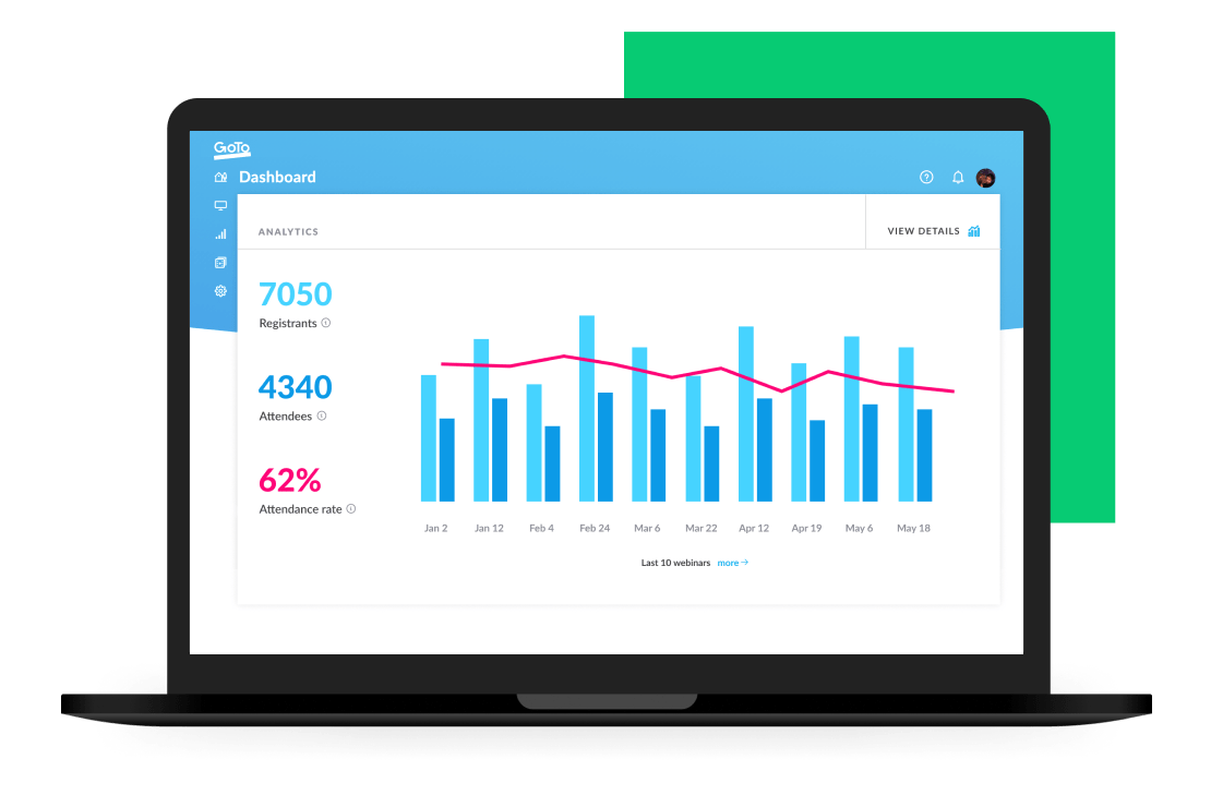 Bibliothèque de vidéos et tableau de bord d’administration GoTo Webinar pour des événements à venir.