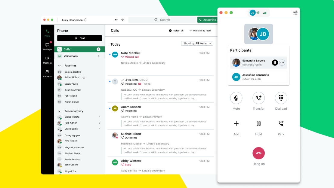 Écran de l’application de bureau GoTo Connect montrant plusieurs participants à un appel audio.