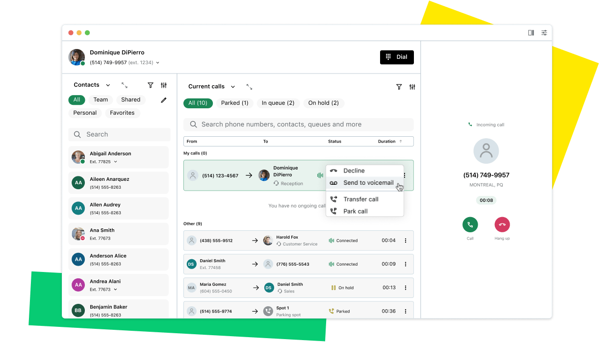 Captura de tela mostrando os fluxos de trabalho assistidos por IA do GoTo Connect, que simplificam as interações com clientes com ferramentas intuitivas.