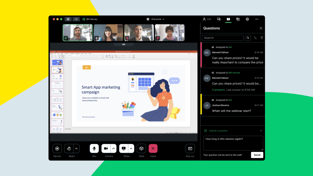 Scherm dat de nieuwe standaard voor webinarhosting en -beheer laat zien, zodat je met onze nieuwe ervaring moeiteloos aantrekkelijke virtuele evenementen kunt organiseren.