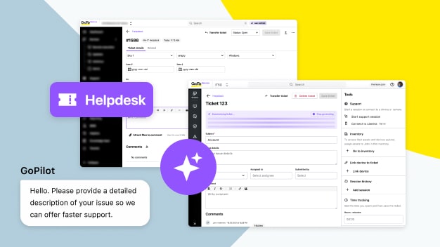 GoTo Resolve Helpdesk AI features accelerate support with ticket summaries, reply suggestions, and end-user troubleshooting.