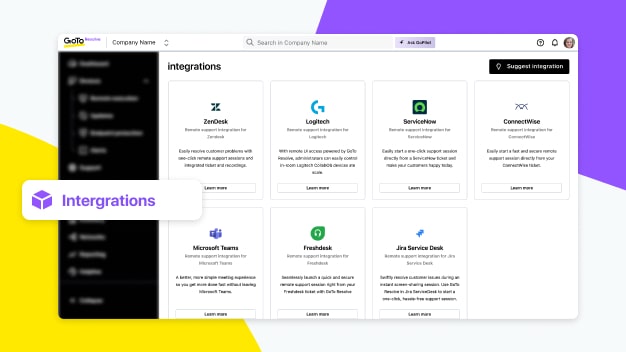 GoTo Resolve Integrations for seamless and efficient ticket handling and remote session management.