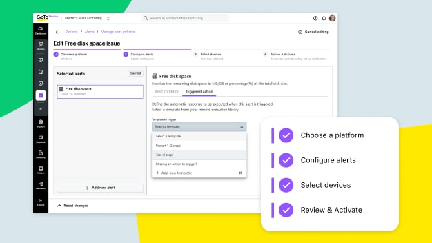 Gli avvisi di riparazione automatica di GoTo Resolve sono un sistema che rileva i potenziali problemi e li risolve prontamente.
