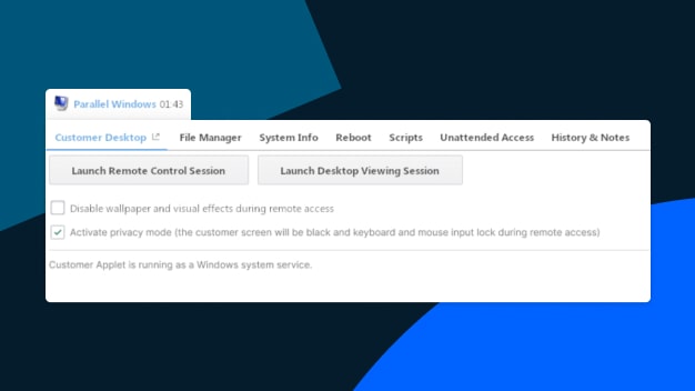 O modo de privacidade não supervisionado do LogMeIn Rescue protege dados confidenciais restringindo o que o dispositivo host pode ver ou fazer.