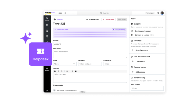 La dashboard di GoTo Resolve Helpdesk offre una maggiore produttività grazie all’innovazione e all’automazione basata sull’IA.