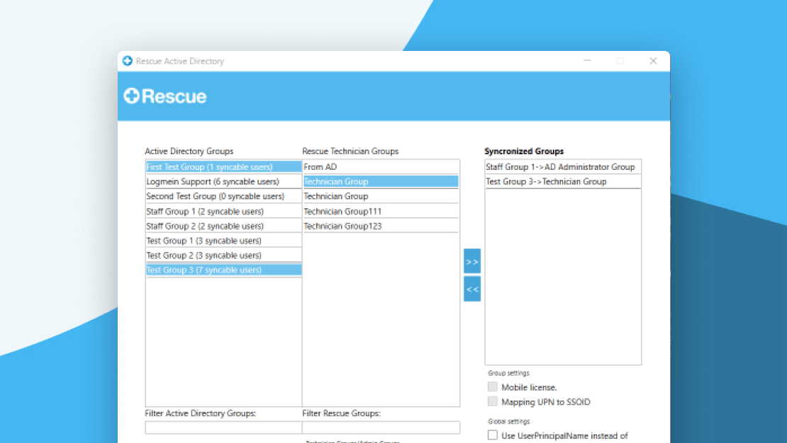 Synchronisation de groupes Active Directory dans Rescue