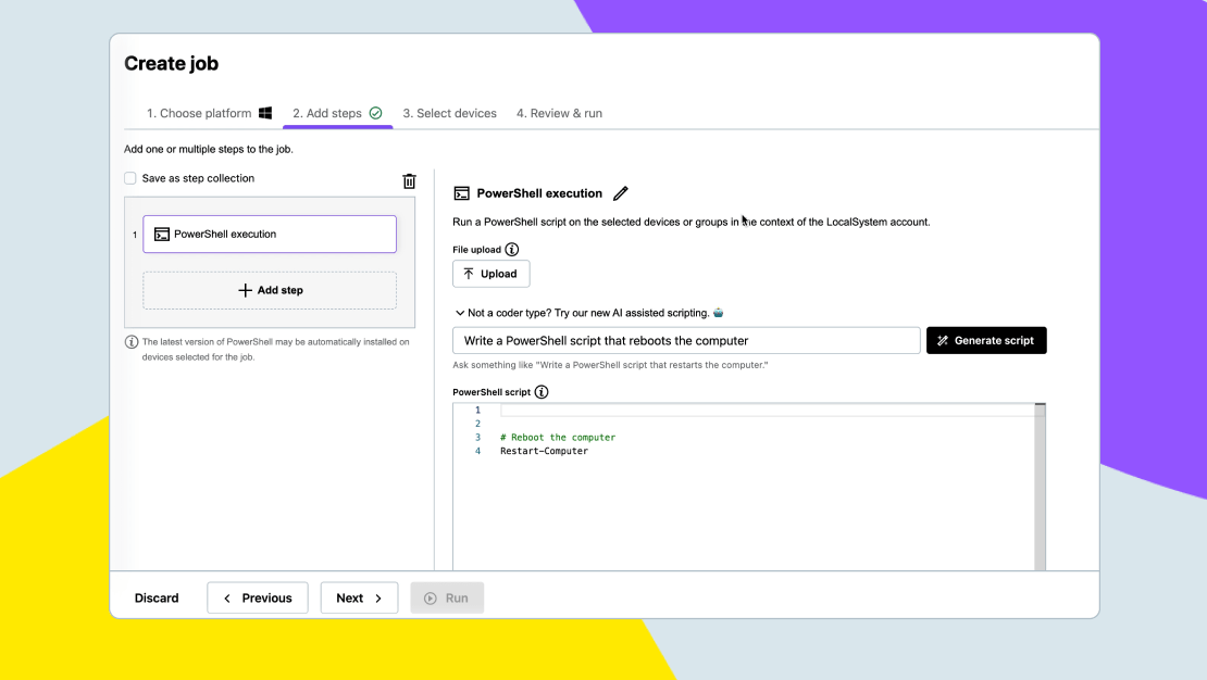 Créer une tâche avec l’exécution PowerShell dans GoTo Resolve.