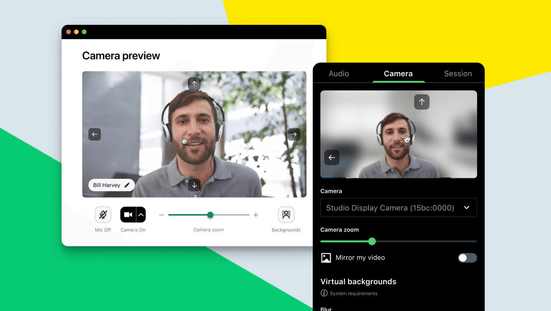 Utiliser le zoom de la webcam dans l’aperçu de la caméra avant de rejoindre une session GoTo Meeting.