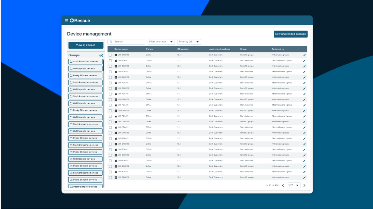 Screen showing LogMeIn Rescue's redesigned web portal for device management.
