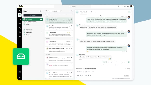 Updated GoTo Connect inbox interface highlighting performance and design improvements for message management.