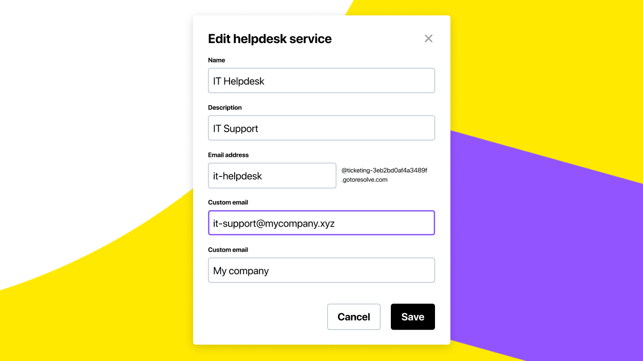 Une partie d’un écran montrant un e-mail personnalisé en cours de saisie pour l’e-mail du service d’assistance.