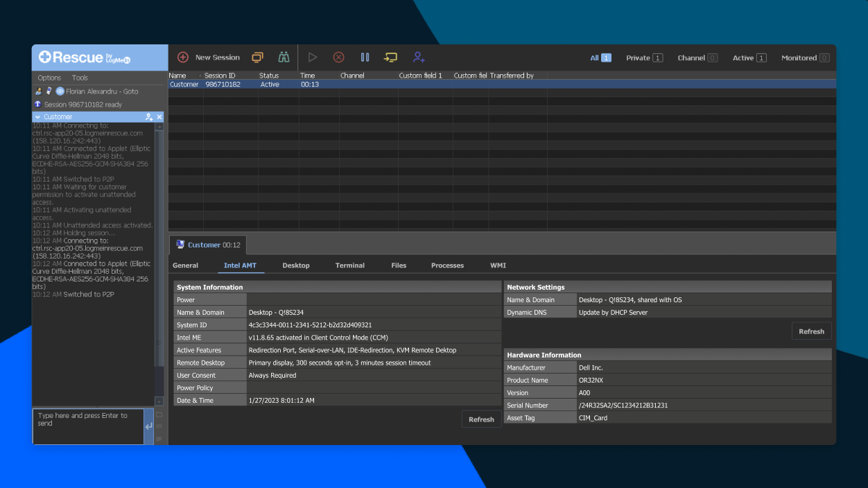 Schermata che mostra la gestione di LogMeIn Rescue dei PC vPro.