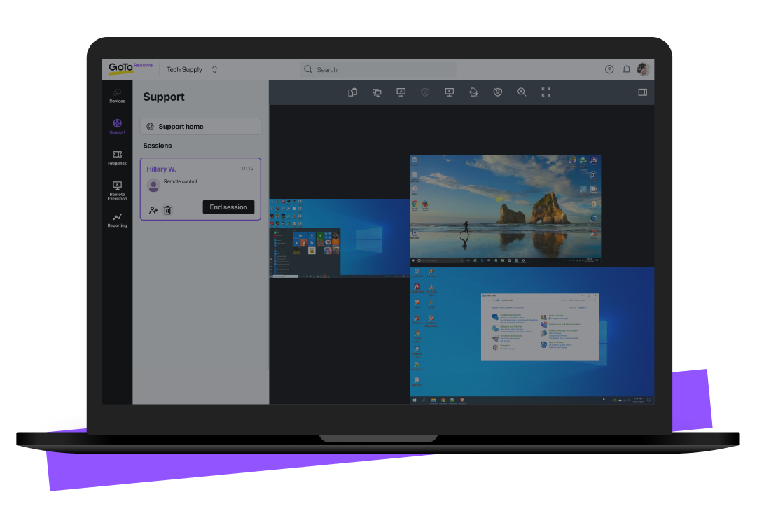 View of GoTo Resolve’s remote access console during an active session.