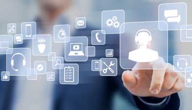 Worker using futuristic touchscreen